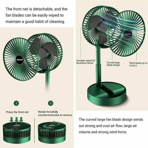 Rechargeable Portable Telescopic Folding Table Fan – 3-Speed Adjustable Desk Fan