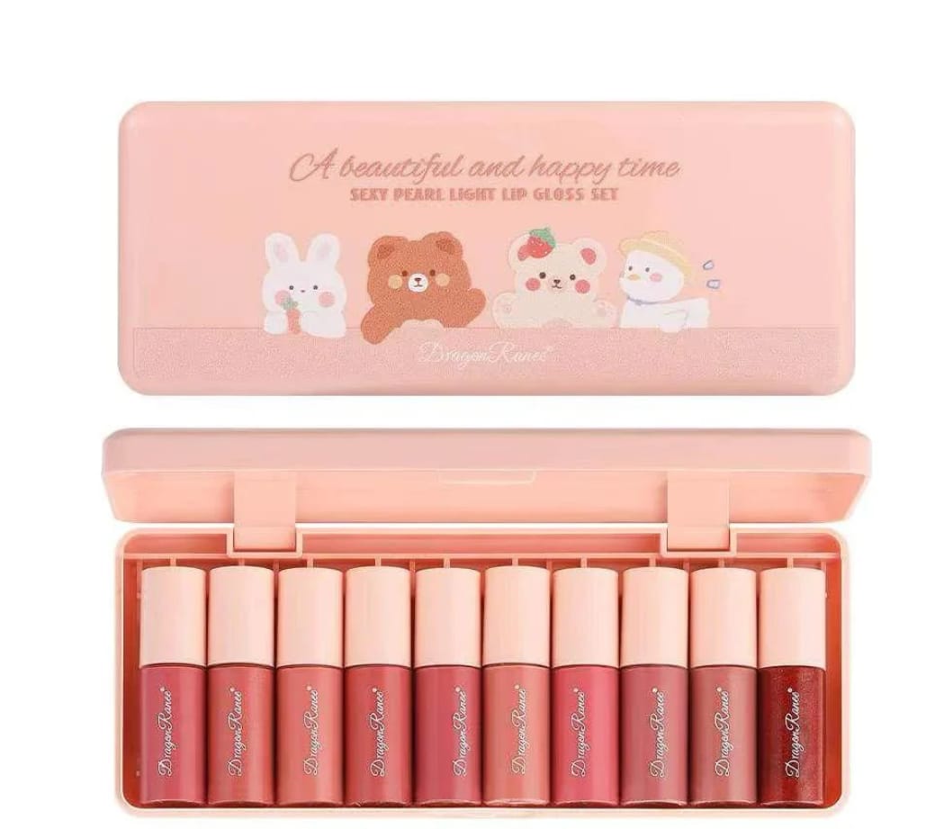 ✨ 10-Piece Dragon Ranee Korean Lip Gloss Set | Glossy & Glamorous Lips 💄💖